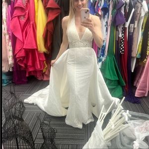 Mac Duggal White hand Beaded/Rhinestone Wedding or Pageant Dress